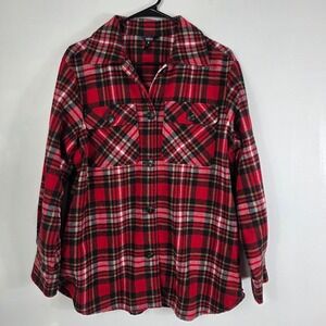 AQUA Plaid Flannel Shirt/ Jacket W Sz M Red Black Tan